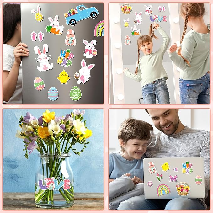 MARFOREVER 50 PCS Easter Window Thick Gel Clings Stickers Rabbit Eggs Window Decals Reusable Gel Clings for Adults Kids Classroom Home Spring Easter Party Supplies Decorations