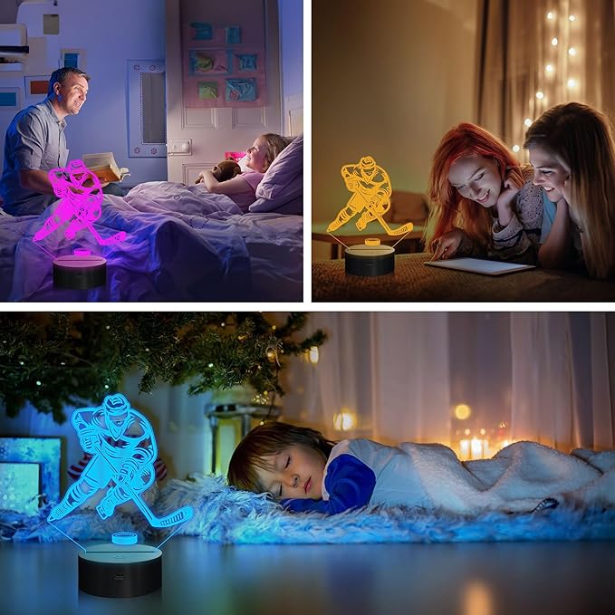 Hockey Gifts for Boy, 3D Illusion Lamp, 3D Hockey Night Light with 16 Colors Remote and Touch Control, Ice Hockey Decor for Kids Room, Boys Girls Birthday Gifts, FS-2810-9999