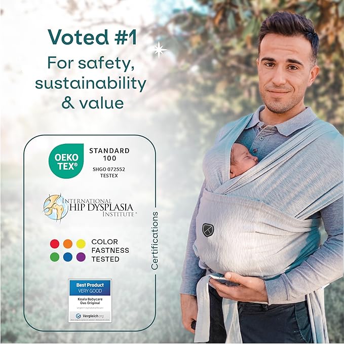 Koala Babycare Baby Carrier Wrap, Easy to Wear As a T-Shirt - Original Baby Carrier Newborn to Toddler - Sling One Size Fits All - Baby Wraps Carrier Up to 22lbs
