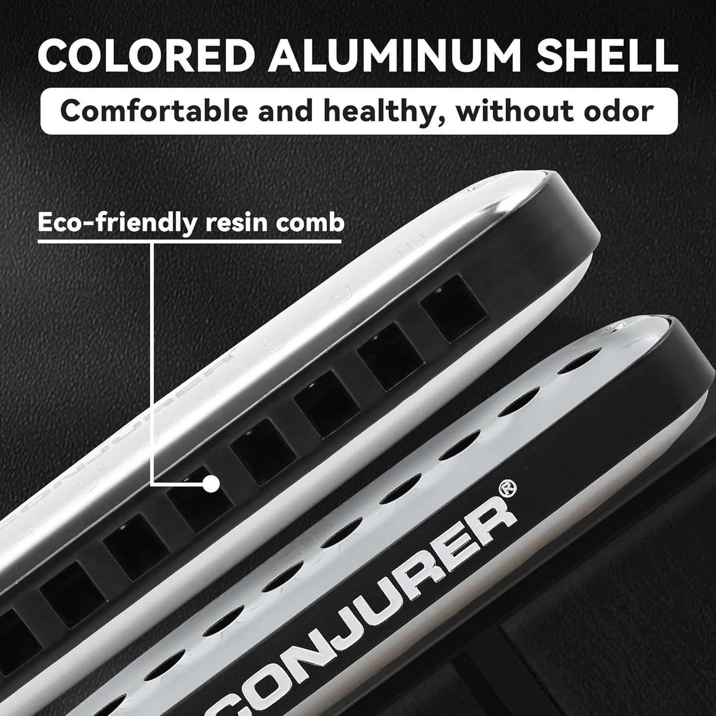 CONJURER Blues Harmonica for Kids Adult Beginners 10 Hole Diatonic Harmonica Key of C, Brass Reed Metal Mouth Organ C Key Blues Harp with Case, Black