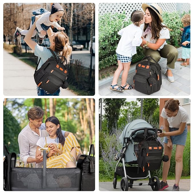 Diaper Bag Backpack, with Changing Table Backpack, 900D Oxford Cloth, Large Capacity Diaper Backpack, 3 in 1 Multifunctional Travel Baby Diaper Backpack (Large Black)