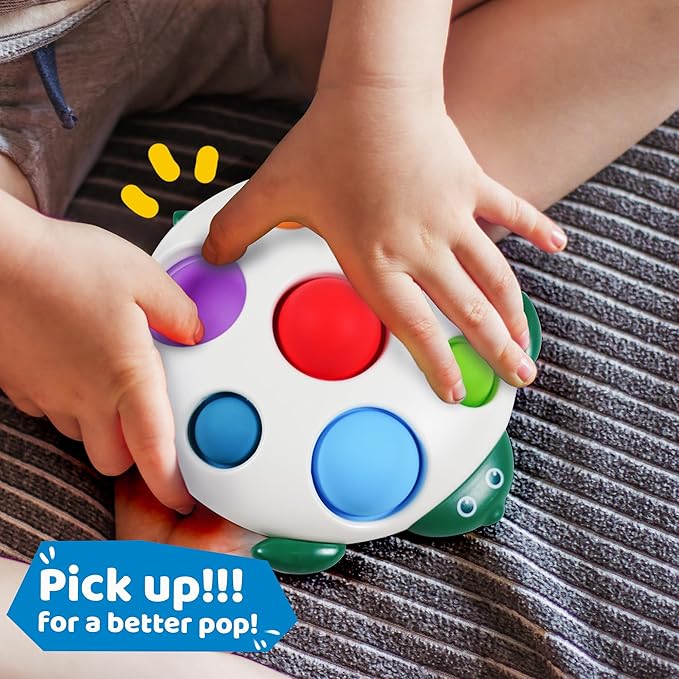 LiKee Fidget Popper Sensory Baby Toys for 10+ Months, Push and Popping Busy Board, Montessori Toys for 1+ Years Old, Airplane Car Travel Toy for Toddlers 1-3 Stress Relief (Turtle)