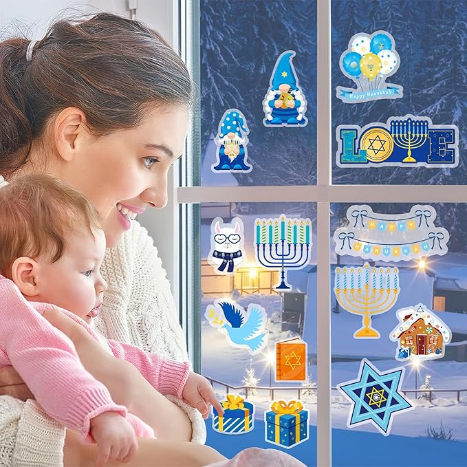 MARFOREVER 25 Pieces Hanukkah Window Gel Clings, Reusable Thick Chanukah Window Clings Decals for Chanukah Theme Party Favors Classroom School Office Wall Glass Decoration