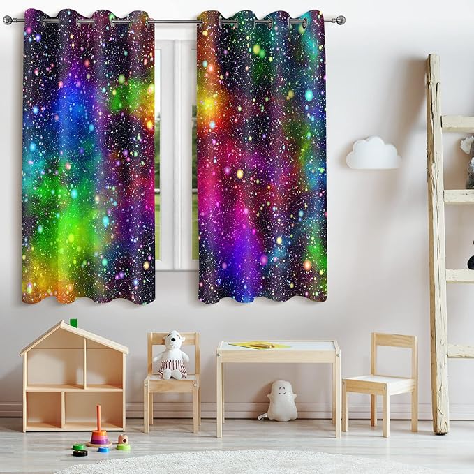Jekeno Galaxy Blackout Curtains Kids Boys Girls Bedroom Outer Space Universe Nebula Starry Sky Colorful Stars Decor Decoration Grommet Window Drapes 2 Panel Set, 42"x54"