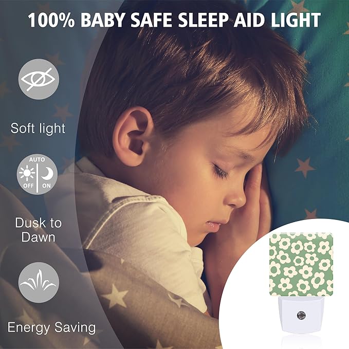 Vintage Groovy Flowers Night Lights Plug into Wall for Girls Boys Room, Night Lights LED Lamp with Dusk to Dawn Sensor Nightlight for Bedroom Kitchen Bathroom Hallway Home Wall Decor