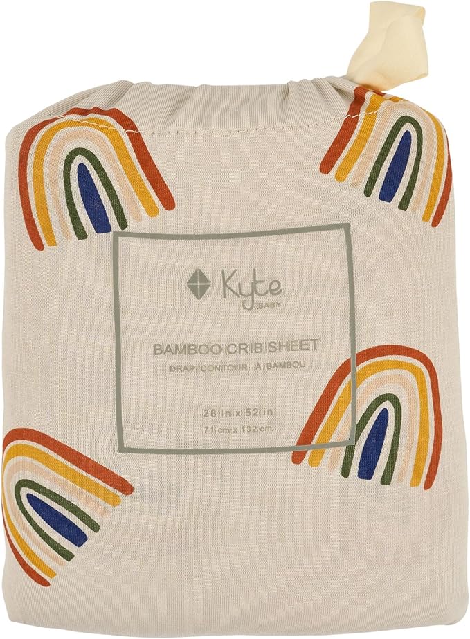 Kyte Baby Soft Crib Sheet - Standard Fitted Crib Sheet Made with Rayon from Bamboo, Ultra-Gentle and Breathable (Rust Rainbow on Oat)