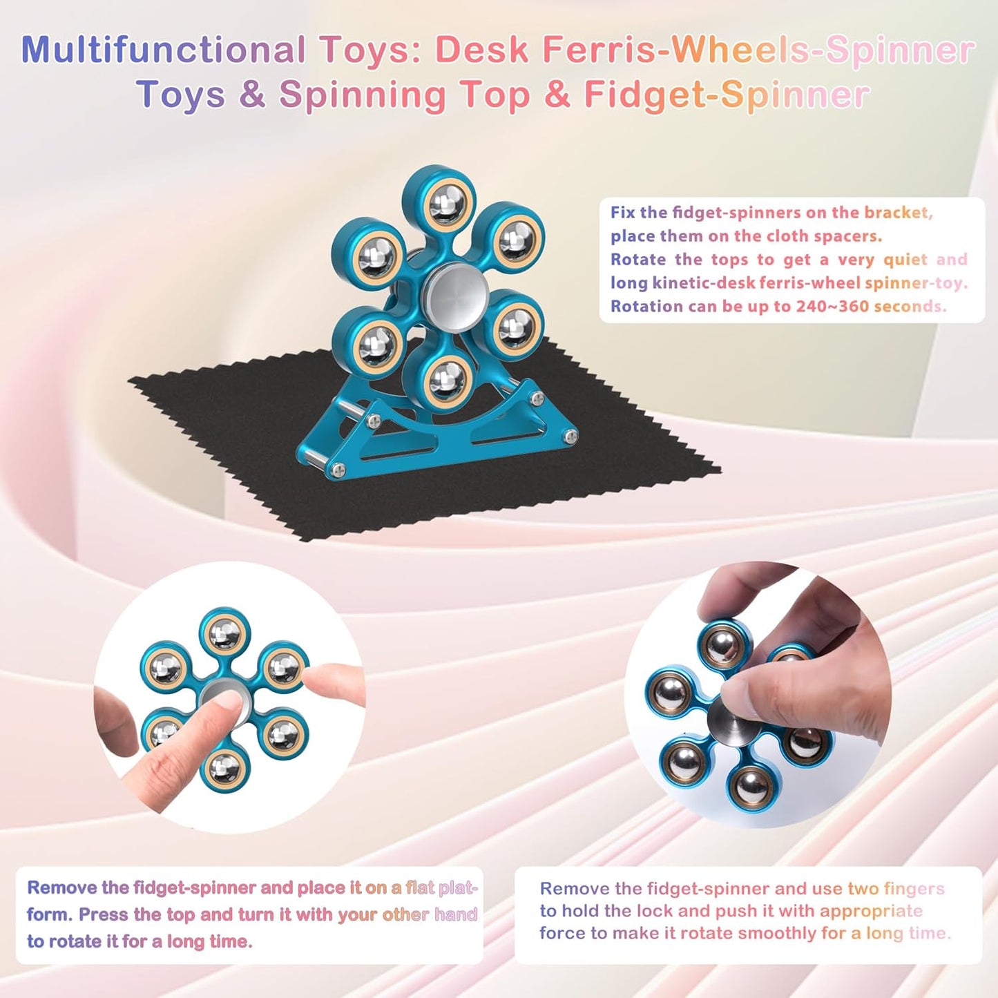 Desk Toys for Fidget Ferris-Wheel Spinner: 4mins Metal Cool-Gadgets Kinetic-EDC-Toy, Cool-Stuff for Kid Children Teen Adult, ADHD Tools Stress Relief Gift for Office Home School Men Woman Christmas
