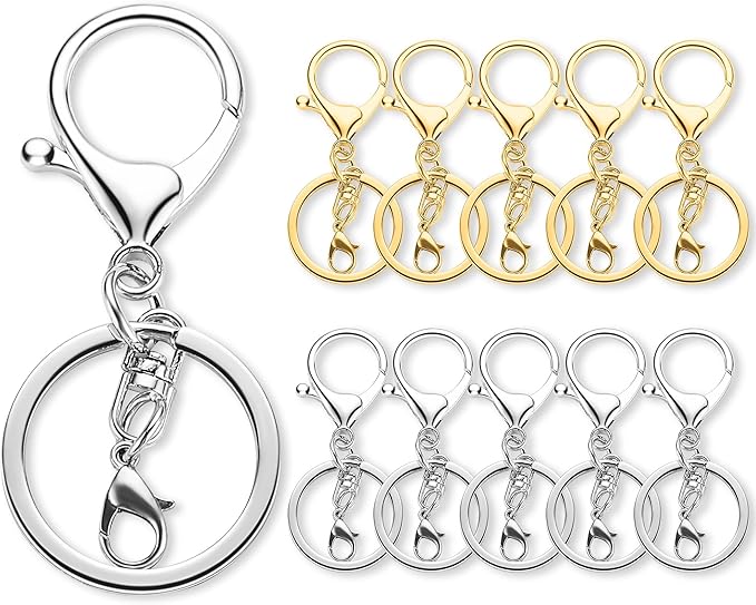10 Pack a Set Metal Lobster Claw Clasps and Key rings, Key chain Accessories, Keychain Making kit for Keys, Art Crafts, Jewelry Making, Silver - Gold