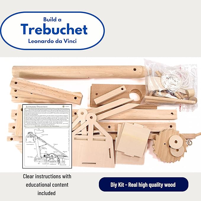 PATHFINDERS Leonardo da Vinci Trebuchet STEM Kit – Build Your Own Medieval Siege Engine – Educational Wooden Model for Kids Teens & Adults, DIY Engineering Project, Science Experiment Gift