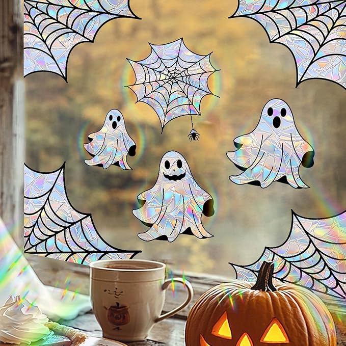 1 Sheet Halloween Window Clings Little Ghosts Static Window Decals Spooky Halloween Suncatcher Stickers Double Sided Windows Stickers for Home Holiday Party Store Glass Decoration