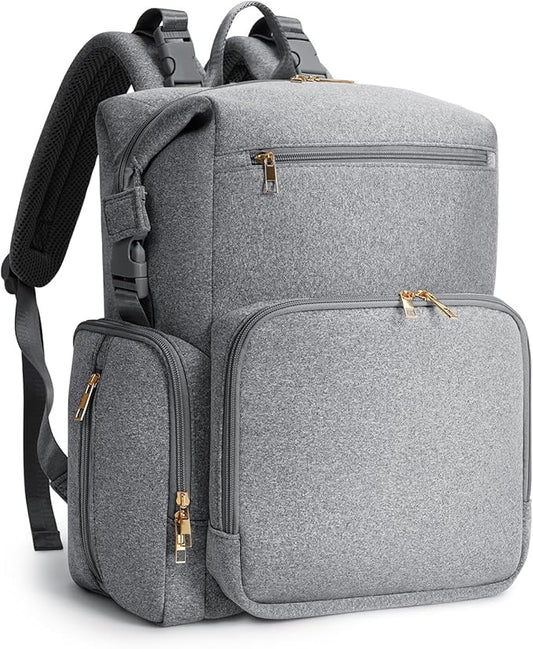 CEI-CEI Neoprene Diaper Bag Backpack with Insulated Pockets, Large Newborn Baby Maternity Bags Travel Tote with Changing Pad (Grey)