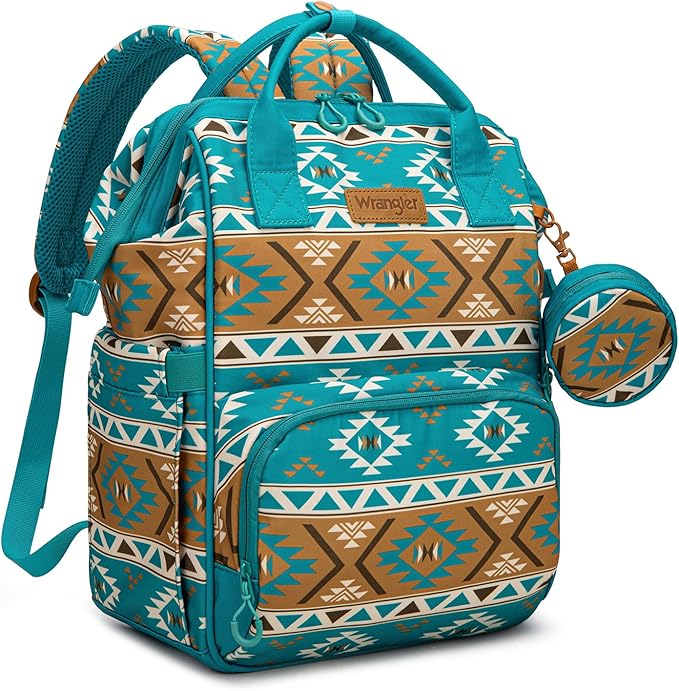 Wrangler Aztec Backpack Multifunction Baby Travel Bag with Changing Pad, Stroller Straps and Pacifier Case WG2204-91103TQ
