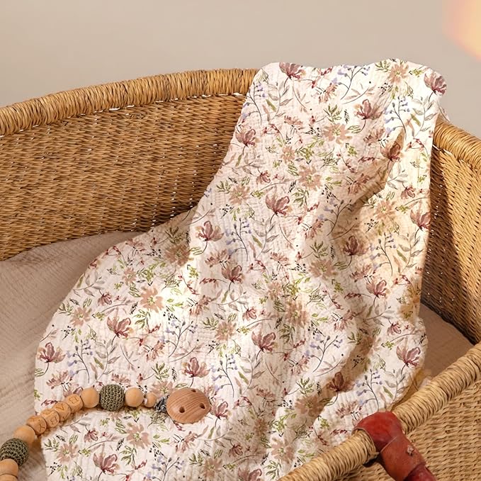 lulumoon Baby Bassinet Sheets Muslin: Cotton Bedside Bassinet Sheets Floral for Girls - Fitted for Bedside Sleeper Mattress