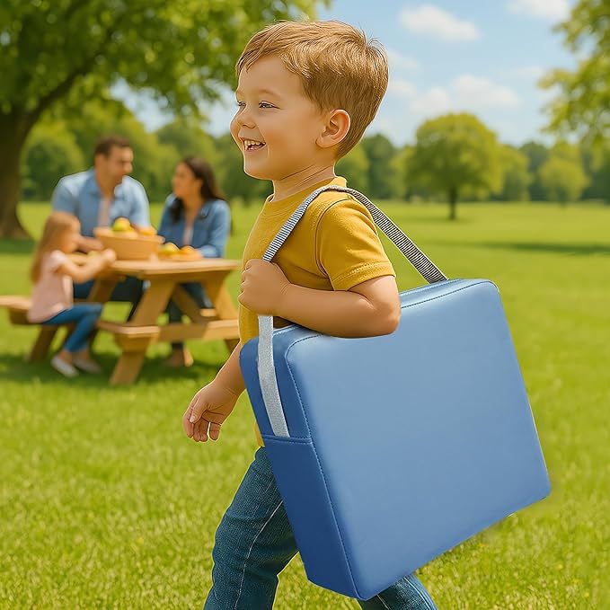 Toddler Booster Seat for Dining Table, 2 Elastic Seat Belts, Anti Scratch PU Skin-Friendly, Waterproof, Anti-Wrinkle, Detachable Non-Slip Bottom - Blue