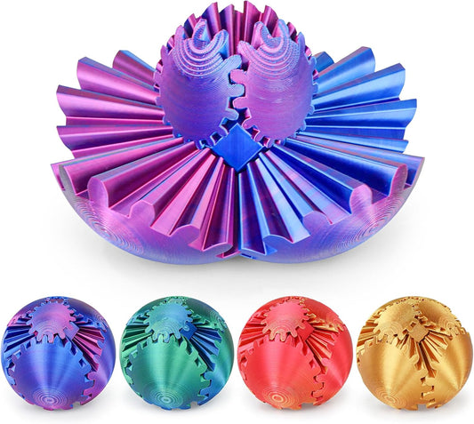 Gear Ball Fidget Toy - 3D Printed Stress Relief Spinner, Educational and Fun Gift for Kids & Adults, Durable & Eco-Friendly, Ideal for Birthday (Silk Purple)