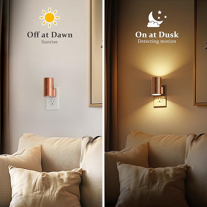 JandCase Night Light, LED Night Lights Plug into Wall, 2 Pack Automatic Nightlight with Light Sensor, 3000K Soft White 0-100LM Dimmable Modern Nightlight for Kids Bedroom Hallway