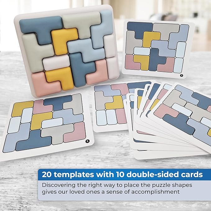 Jispring [100% Soft Silicone] Dementia Activities for Seniors, Tetris Puzzles with 20 Templates, Tile Matching Alzheimers Products for Elderly, Cognitive Memory Games for Adults, Anxiety Relief Gift