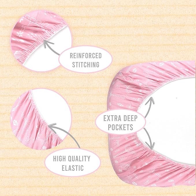 Bassinet Sheets Girl– 3-Pack Soft Fitted Bassinet Sheets, Organic Cotton, Breathable & Cozy, Fits 32x16x4 Inch Rectangle, Oval & Hourglass Mattresses (Pink Stars)