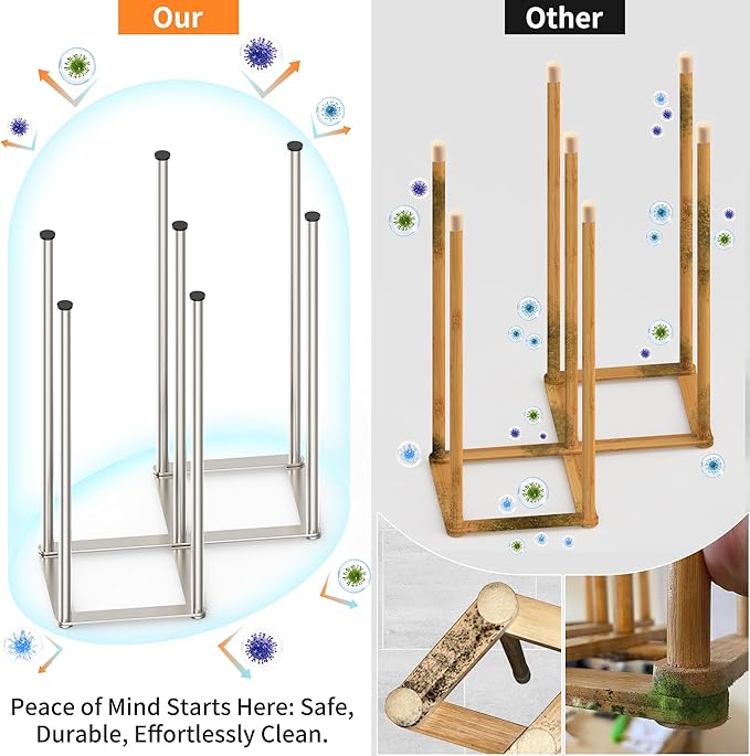 Foldable Bottle Drying Rack, Baby Bottle Drying Rack, Collapsible Cup Draining Holder, Retractable Reusable Storage Bag Dryer with Non-Slip Bottom - Stainless Steels (Silver)