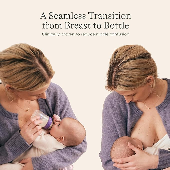 Lansinoh Anti-Colic Baby Bottle for Breastfeeding Babies, 5 Ounces, 1 Count, Includes 1 Slow Flow Nipple, Size S and Stackable Lid