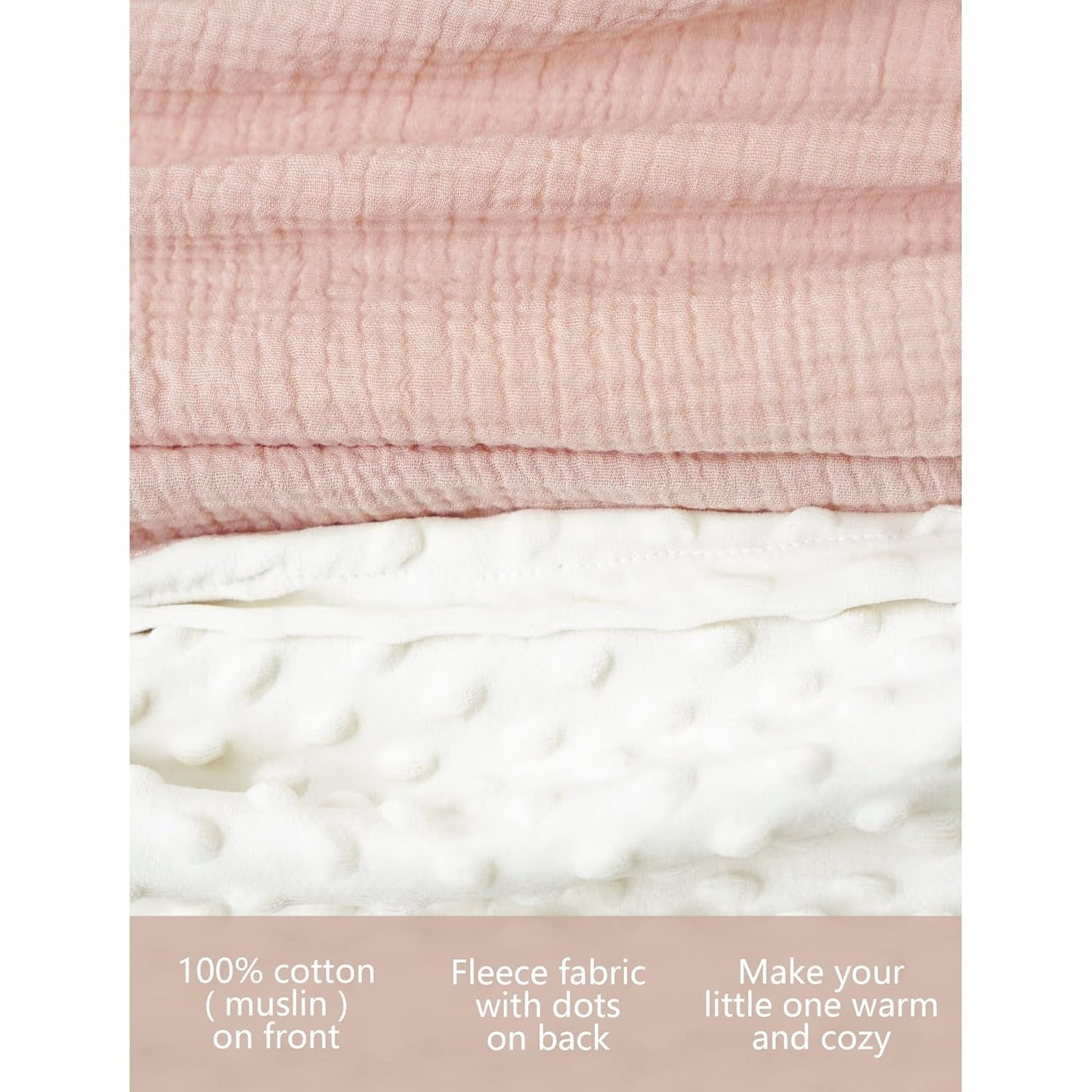 Konssy Baby Blankets for Unisex Boys Girls, Super Soft Nursery Minky Blankets with Muslin Cotton Front and Dotted Fleece Backing, Printed Bed Throws Newborn