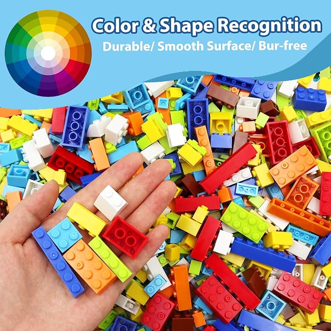 1500 Pieces Classic Building Bricks in 8 Popular Colors and 12 Mixed Shapes, Creative Small Building Blocks Set Learning Educational Toy Gift for Kids, Compatible with All Major Brands
