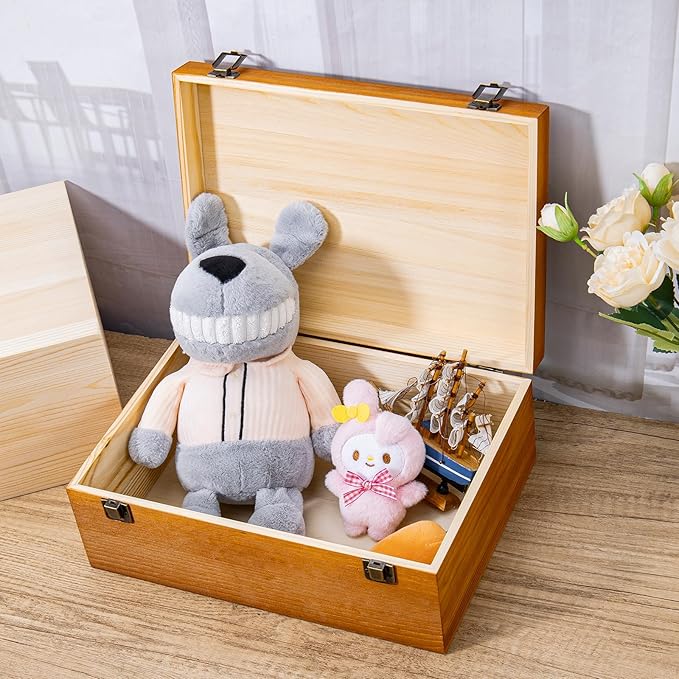 Vintage Wooden Storage Box, 12.18×8.64×4.71 Inch Small Wooden Box with Hinged Lid for DIY Art Hobby, Wood Keepsake Box Rectangular for Toys Jewelry Crafts Brown (12.18 * 8.64 * 4.71)