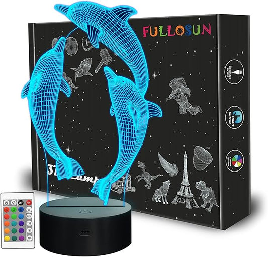 Night Light for Kids Ocean Dolphin 3D Night Light Porpoise Bedside Lamp with Remote Control 16 Color Changing Xmas Halloween Birthday Gift for Child Baby Girl