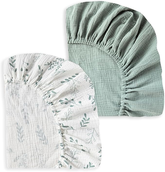 JELLYMONI Muslin Crib Sheets for Girl Boy, 2 Pack 100% Cotton Baby Fitted Crib Sheets for 52''x28'' Standard Crib Mattress, Soft Muslin Cotton Baby Sheet