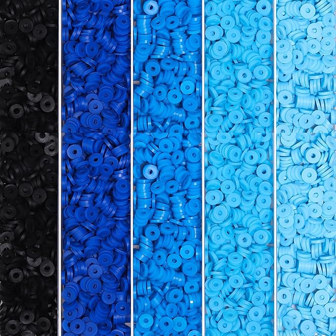 4000pcs Blue Clay Beads for Bracelets Making 6mm Heishi Beads Polymer Flat Round Disc Clay for Jewelry Making Blue Bead Crafts