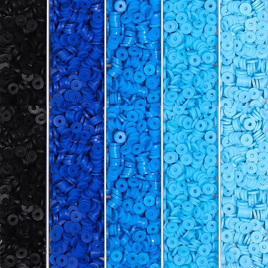4000pcs Blue Clay Beads for Bracelets Making 6mm Heishi Beads Polymer Flat Round Disc Clay for Jewelry Making Blue Bead Crafts