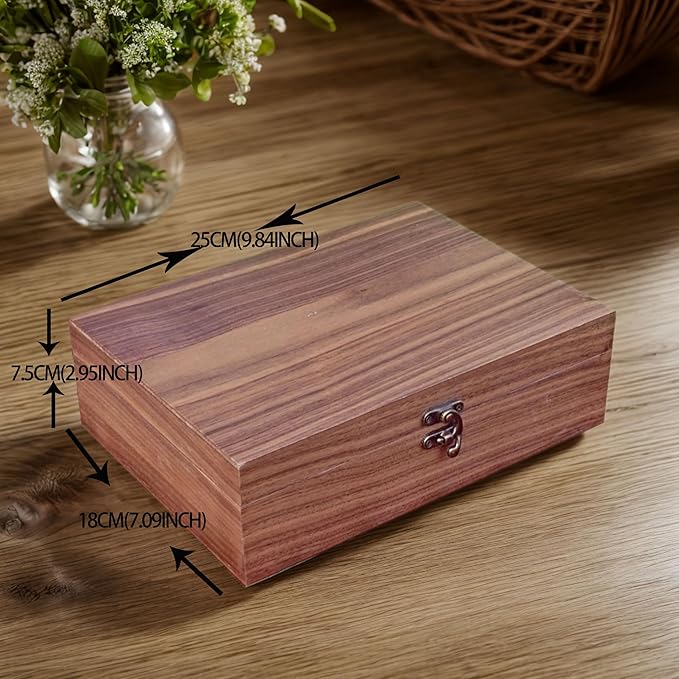 Handmade Walnut-Colored Keepsake Storage Box with Lid - Ideal Gift for Weddings, Anniversaries, Birthdays, or Travel Letters. Perfect for Home Decoration (Storage Box-25 * 18cm)