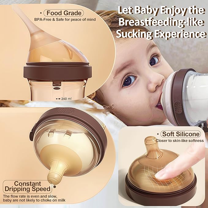 PPSU Baby Bottle, Bottles for Breastfed Babies, Flip-top Anti-Colic Baby Bottles 8oz/240mL 3-6 Months
