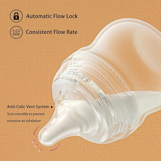 Silicone Bottle Nipple, Anti Colic Nipples for Baby, Natural Feel, L, 6 Months+, 4 Counts