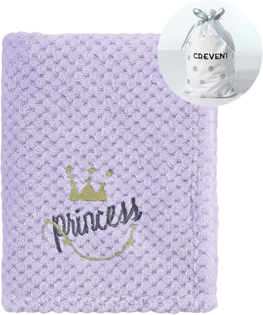CREVENT 30''X40'' Cute Cozy Fluffy Warm Baby Blanket for Girls Infants Toddlers' Bedding Crib Cot Stroller, Baby Shower Birthday Newborn's Gift - Purple Crown 75X100cm