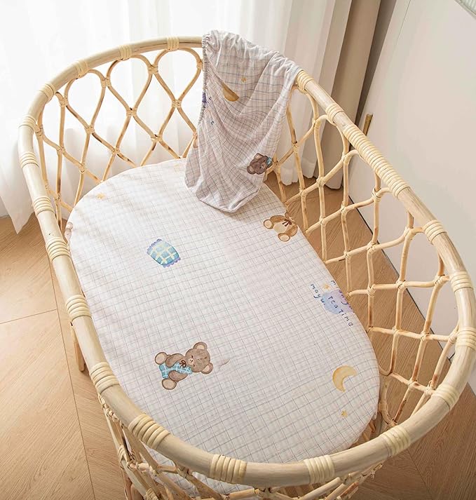 SDY Bear Bassinet Sheets Boys Girls,2PK Soft Boho Neutral Toddler Bedding Bed Sheets Fits Well Standard Size Crib Mattress 32 * 16 * 4 inches (Airship&Bear)