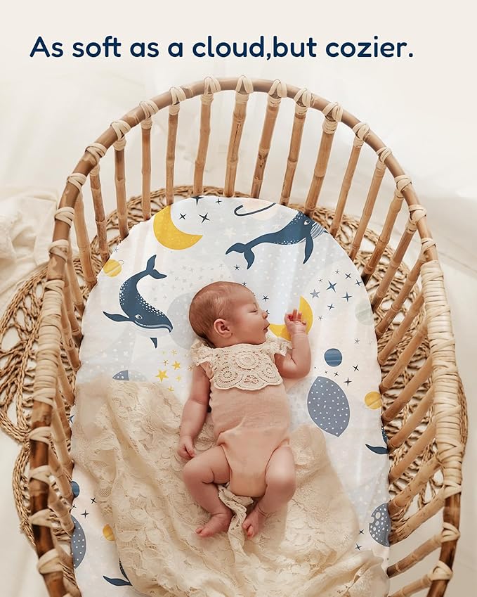 Bassinet Fitted Sheets Compatible with SNOO Happiest Baby Oval Bassinet - Buttery Soft, Silky Comfort, Premium Stretchy Jersey Knit Sheets, 2 Pack