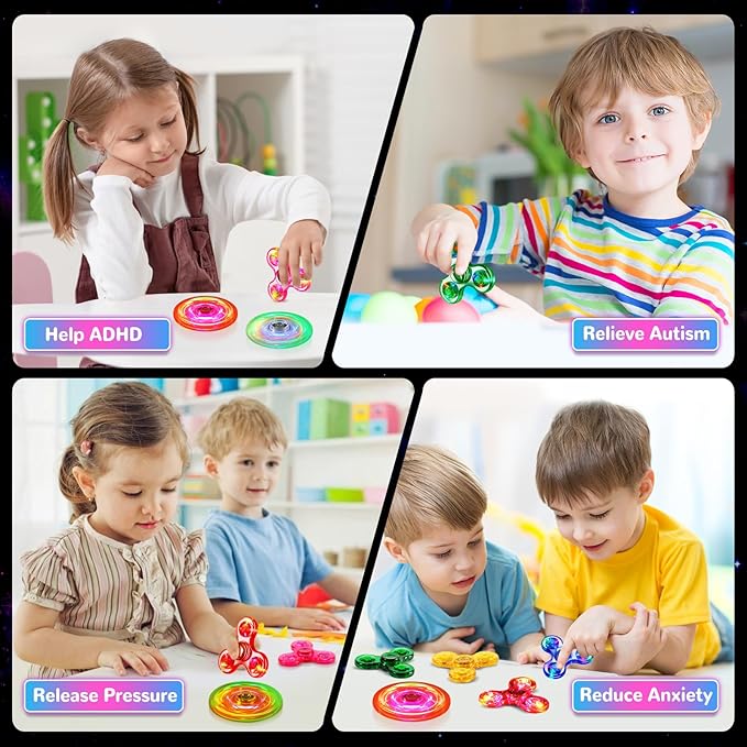 Fidget Spinner for Kids Adults, Light up Sensory Fidget Toys for Kids 4-8-12, Classroom Prizes LED Glow in The Dark Hand Spinner for ADHD Autism Boys Girls 3-5 Christmas Stocking Stuffers Gifts