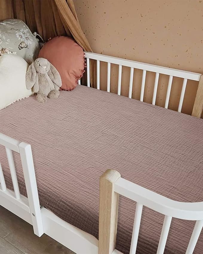 Crib Sheets for Boys Girl, Fitted Baby Toddler Bed Sheets 28" x 52", Neutral Muslin Cotton Crib Mattress Bedding Soft and Breathable Comfort (Vintage Taupe)