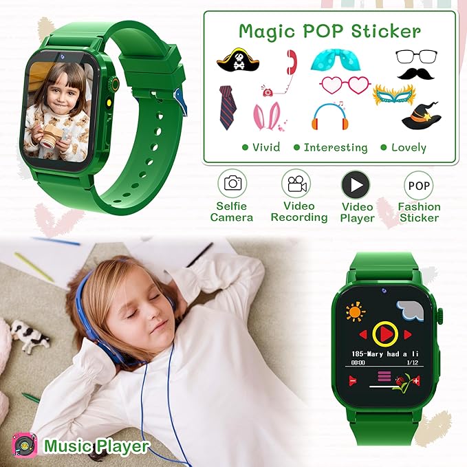 Kids Smart Watch with 32 Games Toys for Ages 5-12 Watch for Kids with HD Touch Screen Video Camera Music Player Pedometer Learn Cards Audiobook, 10 9 8 7 6 5 Year Old Girls Boys Birthday Gifts