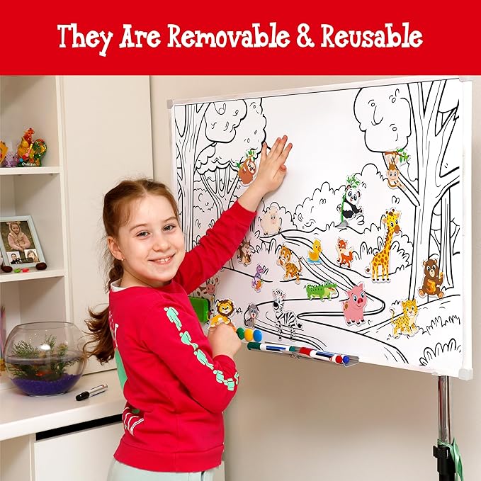 32PCS Animal Jelly Stickers, Farm/Marine/Wild Animals Thick Window Clings for Home, Classroom, Nursery, Removable Reusable Gel Cling Decals for Kids Toddlers Party Supplies Decorations (Not Edible)