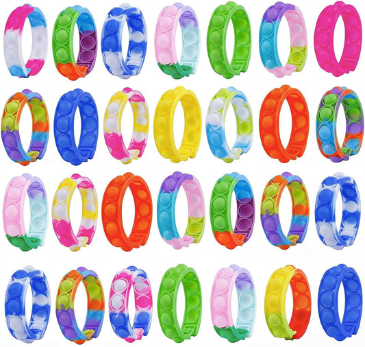 28Pcs Pop Bracelet Fidget Toy, Wearable Fidget Bracelets Push Poping Bubble Sensory Toys Stress Relief Finger Press Silicone Wristband for Kids and Adults ADHD ADD Autism Anxiety