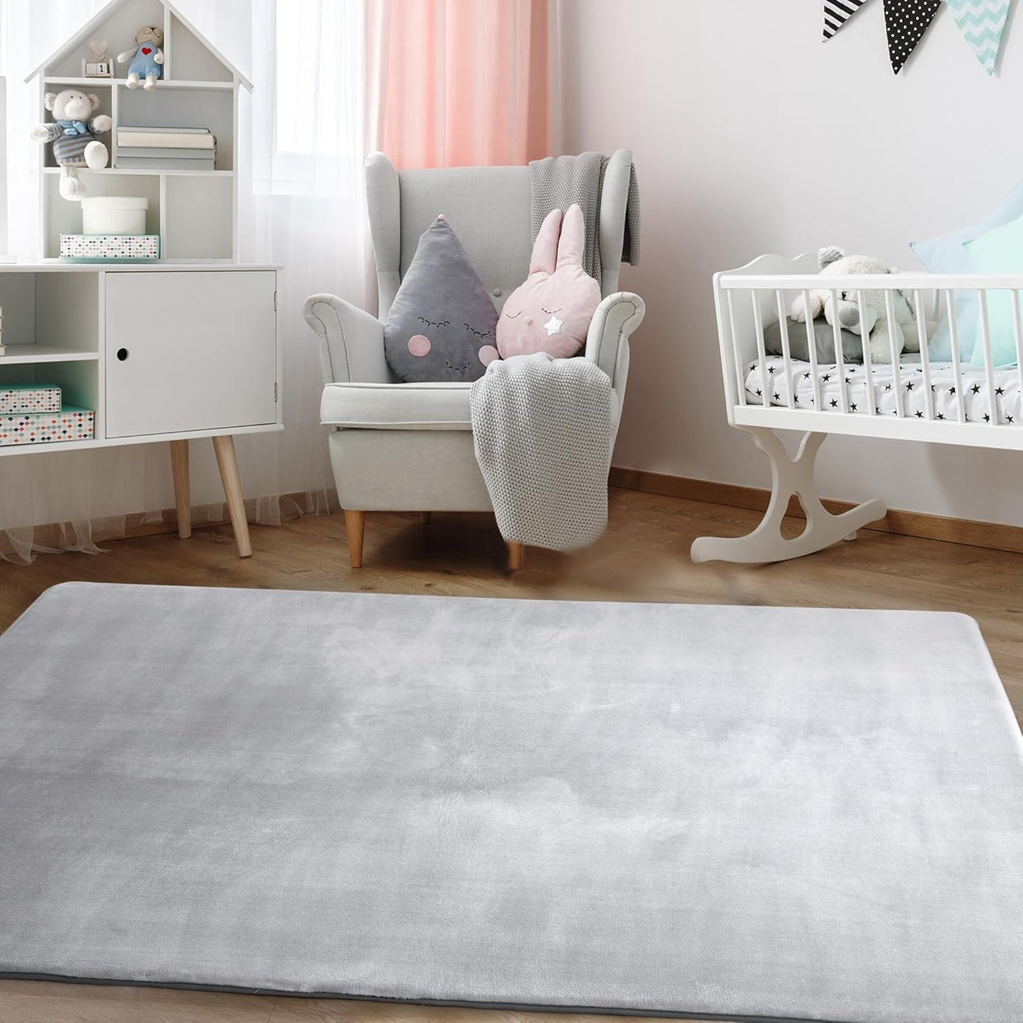 BALAPET Thick Memory Foam 47x47 Play Mat for Playpen, Super Soft Velvet Portable Baby Playpen Mat for Kids Toddler Crawling and Play, Non-Slip Bottom Playmat, Grey