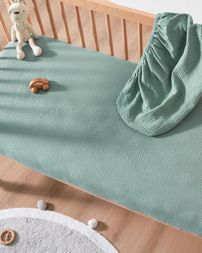 JELLYMONI Muslin Crib Sheets for Girl Boy, 2 Pack 100% Cotton Baby Fitted Crib Sheets for 52''x28'' Standard Crib Mattress, Soft Muslin Cotton Baby Sheet