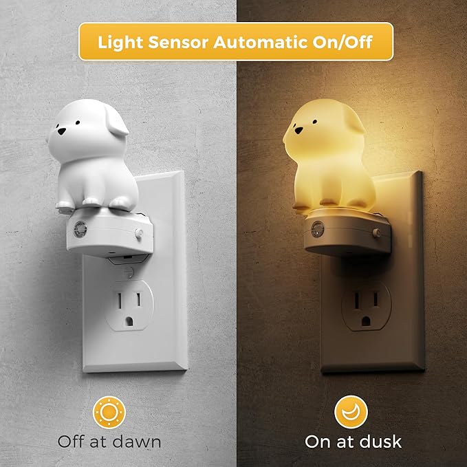 L LOHAS LED Plug in Night Light for Kids,3D Cute Puppy Night Lights with Dusk to Dawn Sensor,1600K/2700K/5000K 3CCT Dog Night Light,Christmas Birthday Gift Nightlight for Kids,Room Decor