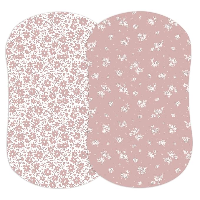 Baby Bassinet Sheets Girl (Antique Rose) 2-Pack - Fitted Bedside Bassinet Sheets - Buttery Soft Cotton Blend for Standard Mattress Pad - Compatible with Halo BassiNest