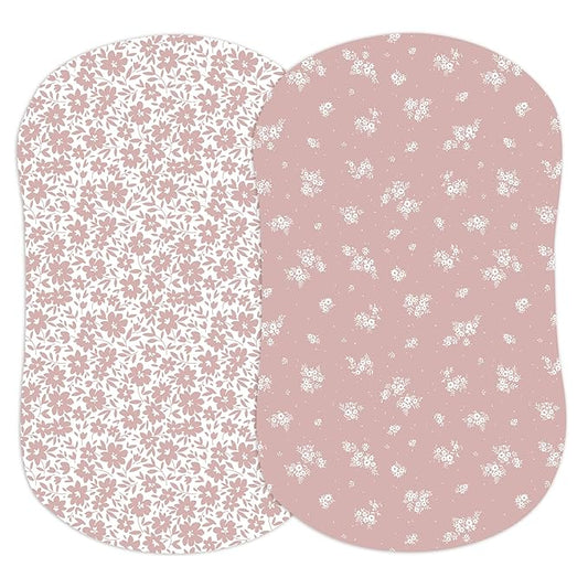 Baby Bassinet Sheets Girl (Antique Rose) 2-Pack - Fitted Bedside Bassinet Sheets - Buttery Soft Cotton Blend for Standard Mattress Pad - Compatible with Halo BassiNest