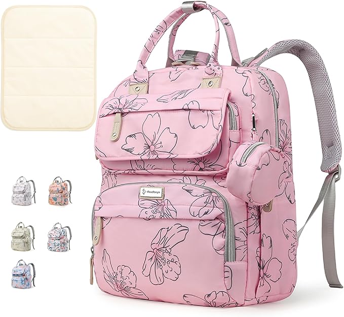 Diaper Bag Backpack for Baby – Large Capacity Waterproof Travel Tote, Multifunction Baby Bag with Changing Pad, Pacifier Holder & Stroller Straps (Strawberry Pink)