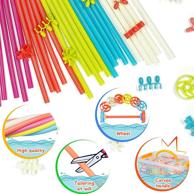 Straw Constructor STEM Building Toys Macaron 600Pcs Interlocking Gear Toy Sets for Kindergarten Classroom, Engineering Thin Tube Blocks for 3 4 5 6 7 Years Kids Toy for Boys and Girls Gift