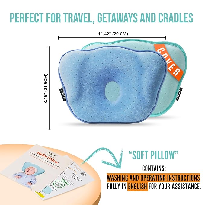 Memory Foam Baby Pillow,Cute Cartoon Soft and Cozy Pillow, Breathable Bedding Set for Infants for Small Boys and Girls